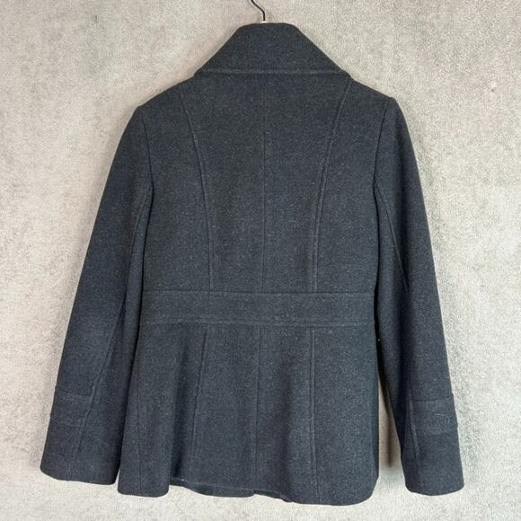 Nine West Womens Gray Wool Blend Pea Coat Size 10 Gray Preppy Asymmetric Buttons - Picture 5 of 12